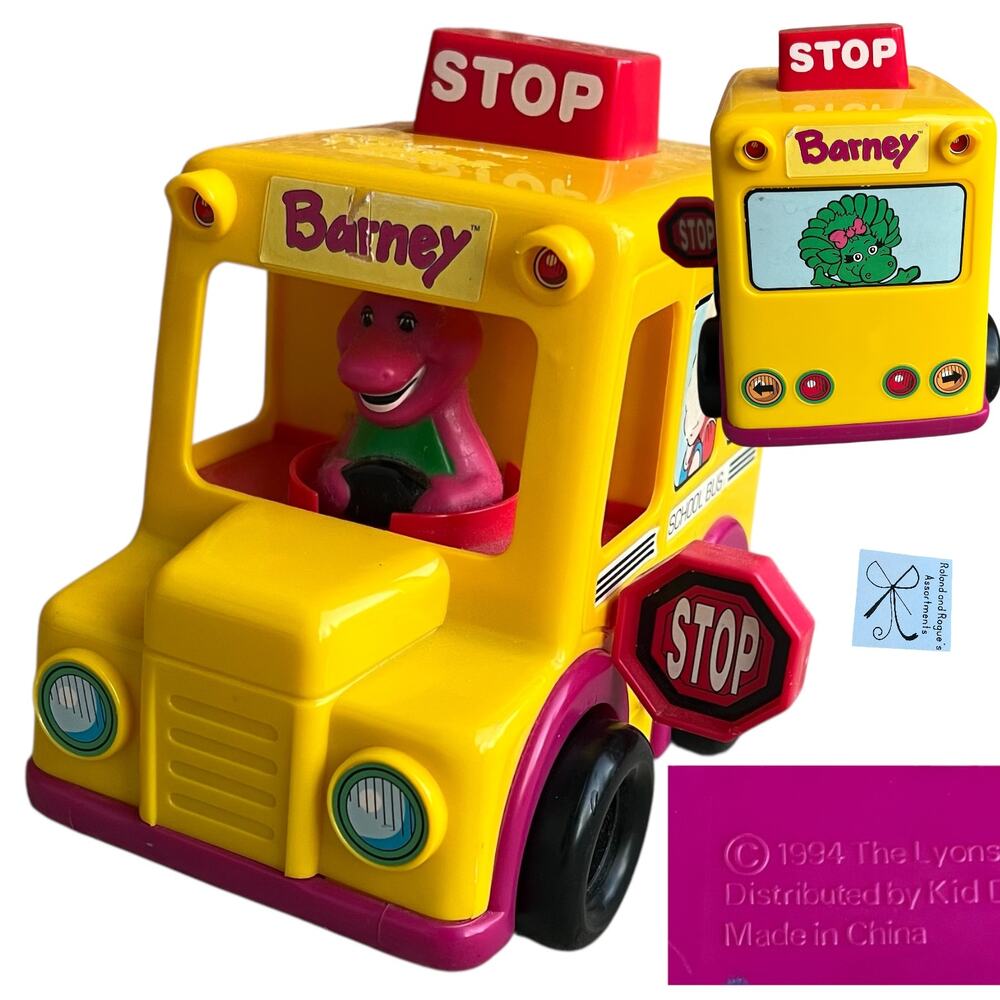 The Lyons Group 1994 Barney and Baby Bop Pull-Back Bus Toy